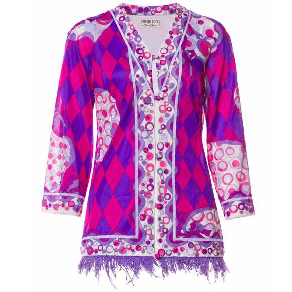 Emilio Pucci Tops - Emilio Pucci for Formfit Rogers Vintage Fringe Trim Harlequin Patterned Cardigan